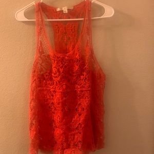LAUREN CONRAD Red/orange lace top
